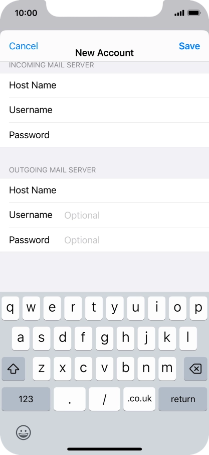 Press Username and key in the username for your email account. Please note that if you're using Vodafone's outgoing server, leave the username field empty.