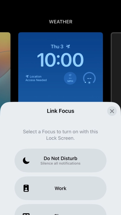Press the required focus mode.