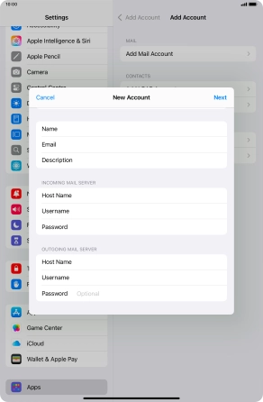 Press Password and key in the password for your email account. Please note that if you're using Vodafone's outgoing server, leave the password field empty.
