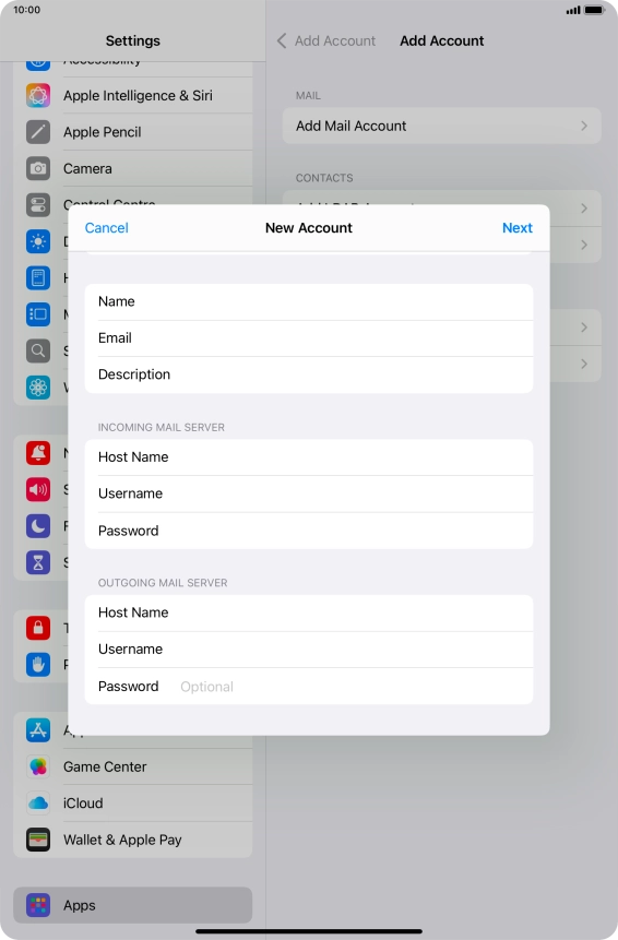 Press Password and key in the password for your email account. Please note that if you're using Vodafone's outgoing server, leave the password field empty.