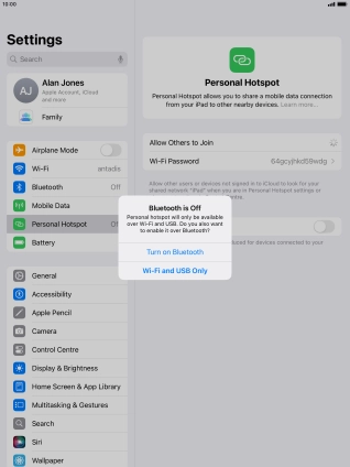 If Wi-Fi is turned on, press Wi-Fi and USB Only.