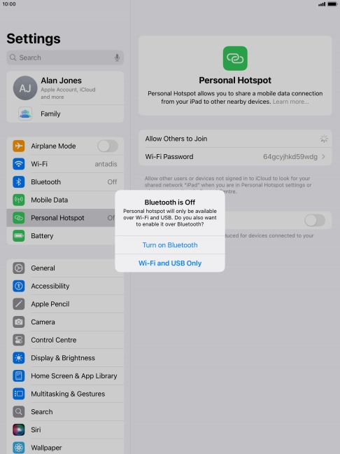 If Wi-Fi is turned on, press Wi-Fi and USB Only.
