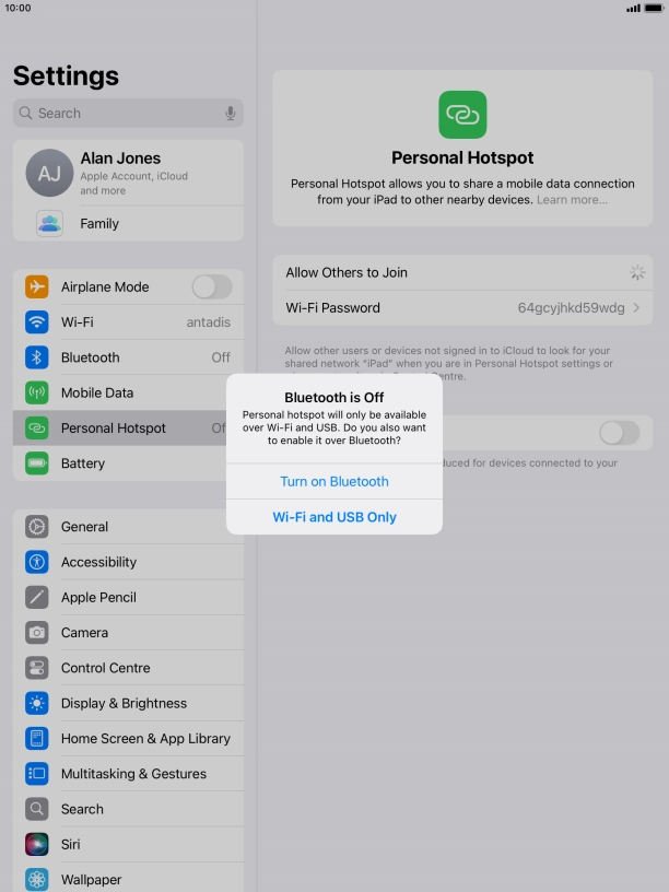 If Wi-Fi is turned on, press Wi-Fi and USB Only.
