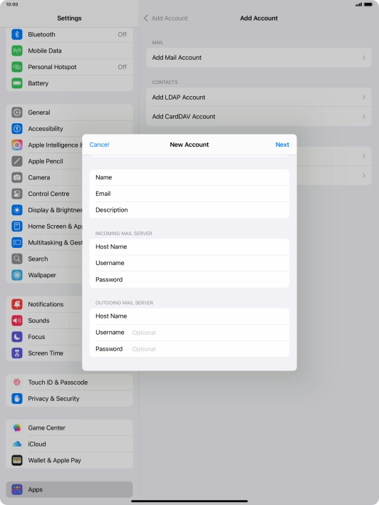 Press Username and key in the username for your email account. Please note that if you're using Vodafone's outgoing server, leave the username field empty.