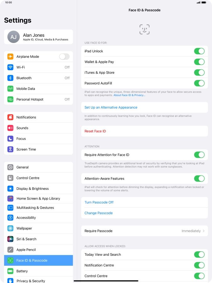 Press the indicators next to the required settings to turn them on or off.