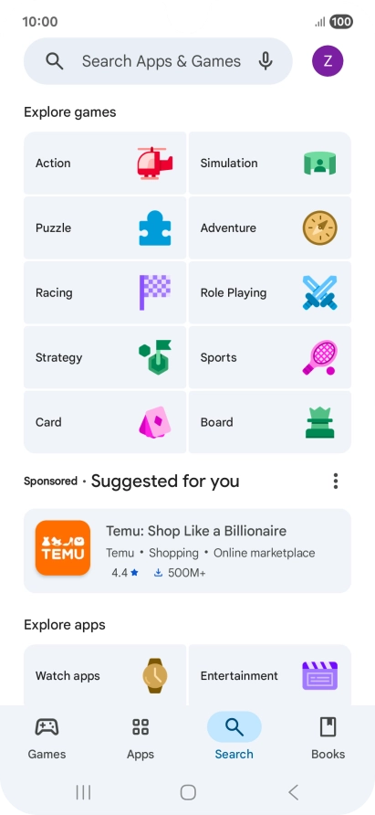 Press the search field.