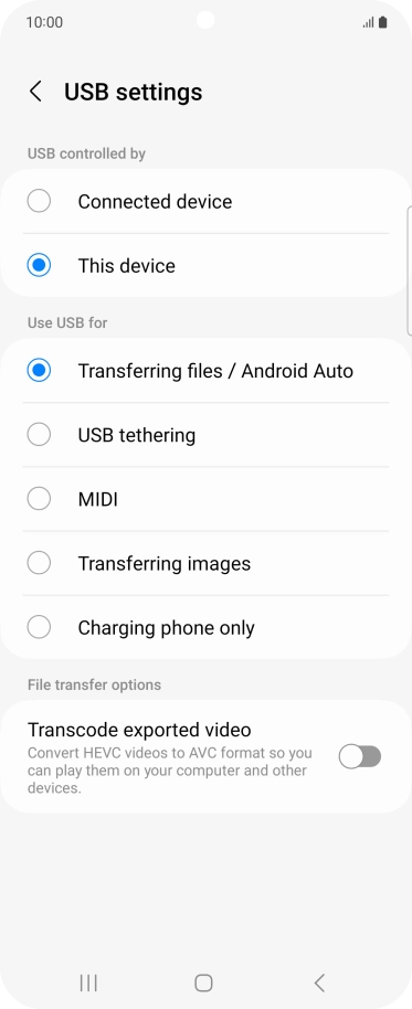 Press Transferring files / Android Auto.