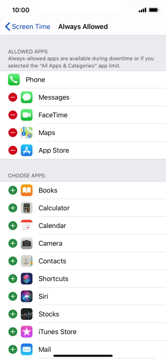 Press the remove icon next to the required app to remove it from the list of allowed apps during Downtime.