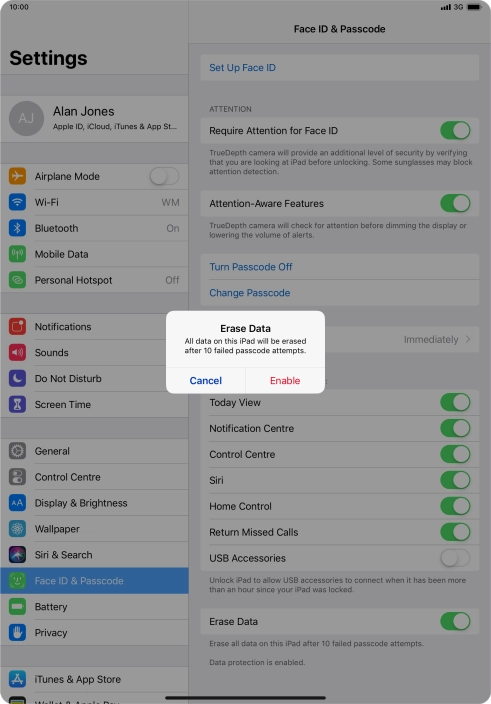 If you turn on the function, press Enable.