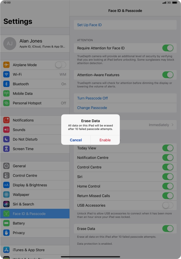 If you turn on the function, press Enable.