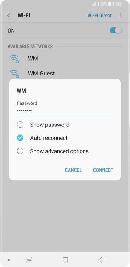 Key in the password for the Wi-Fi network and press CONNECT.