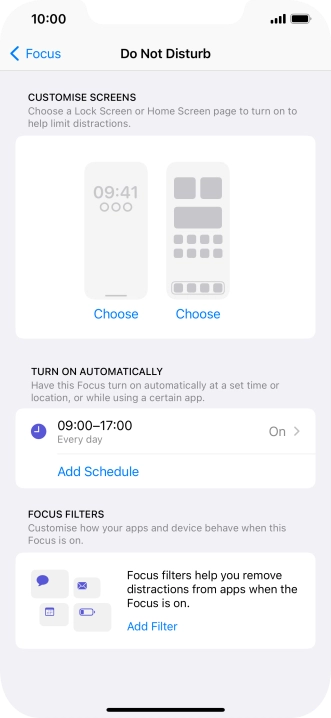 Press Add Schedule and follow the instructions on the screen to select settings for automatic activation of Do Not Disturb.