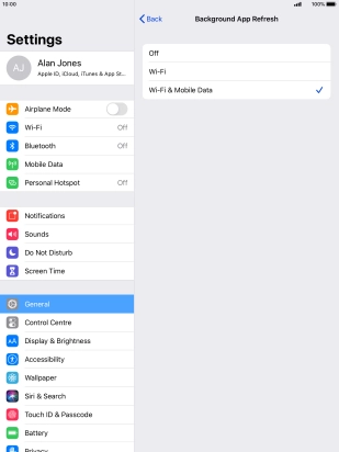 To turn off background refresh of apps, press Off.