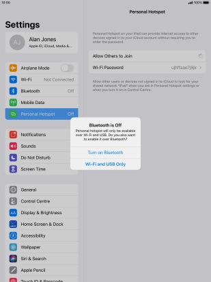 If Wi-Fi is turned on, press Wi-Fi and USB Only.