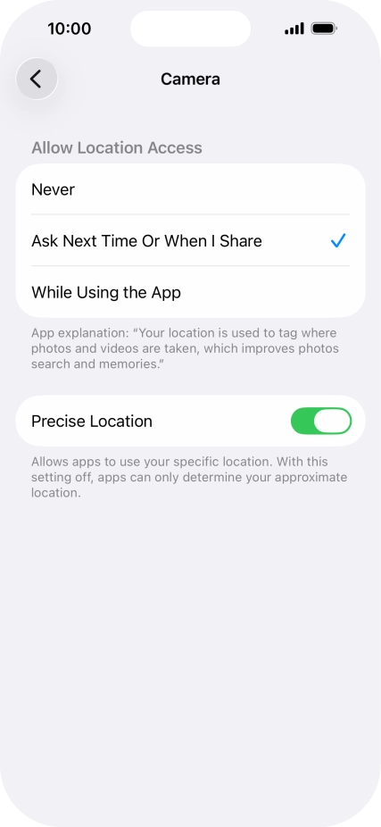 Press the required setting to turn the function on or off.