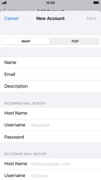 Press Username and key in the username for your email account.