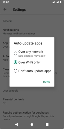 To turn on automatic update of apps using mobile network, press Over any network.