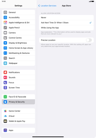 Press the required setting to turn the function on or off.