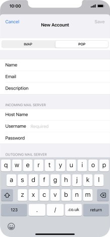 Press Username and key in the username for your email account.