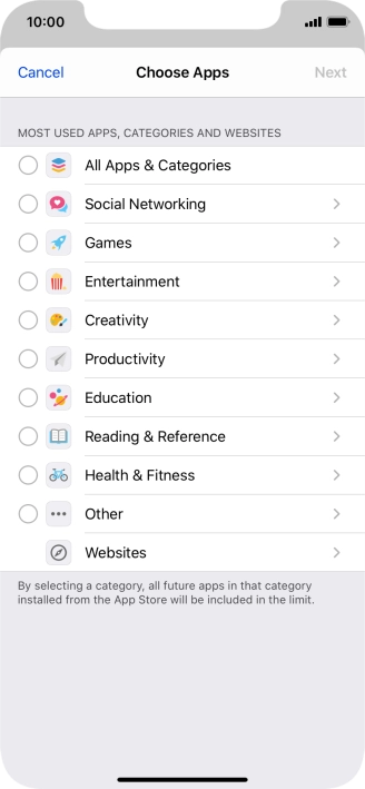 Press the required categories.