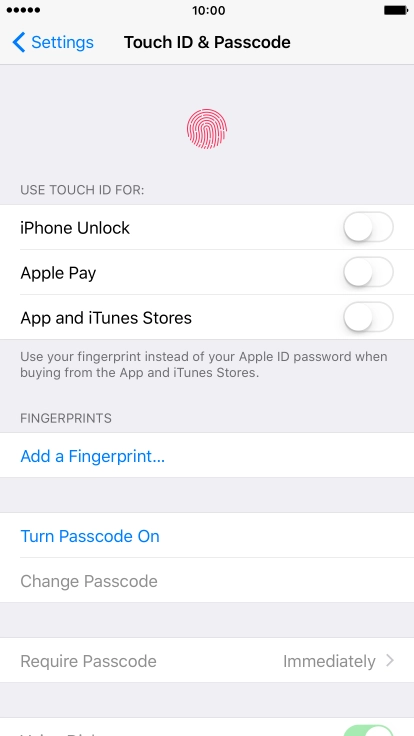Press Turn Passcode On and key in a phone lock code of your own choice twice.