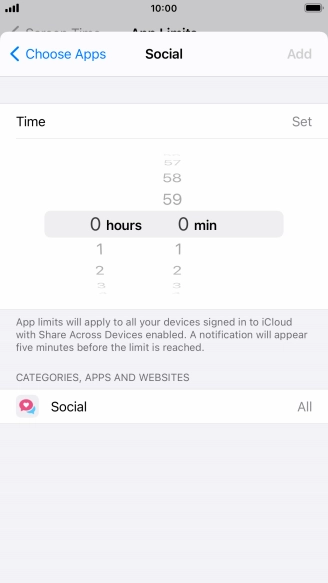 Set the required time limit for use of the selected category.