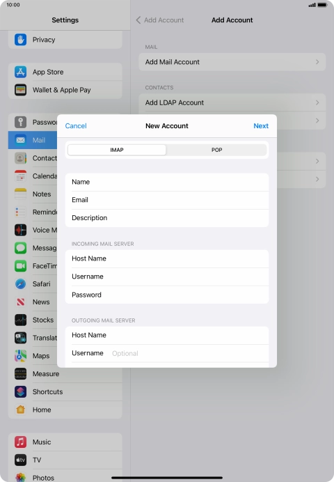 Press Username and key in the username for your email account. Please note that if you're using Vodafone's outgoing server, leave the username field empty.