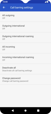 Press the required barring type to turn the function on or off.