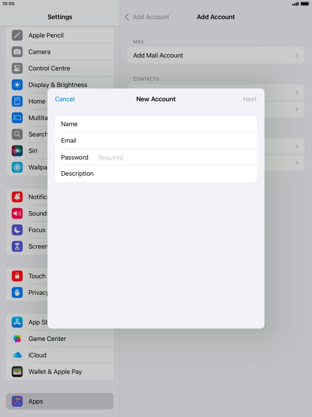 Press Password and key in the password for your email account.
