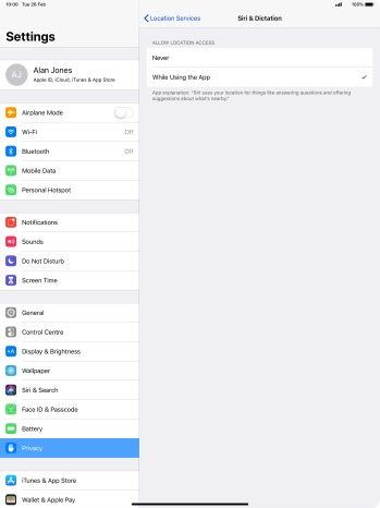 Press the required setting to turn the function on or off.