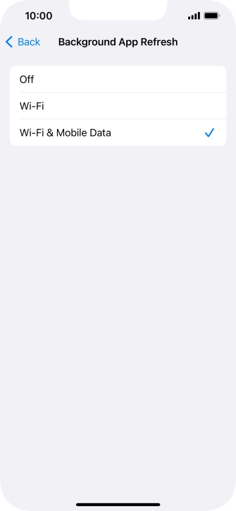 To turn off background refresh of apps, press Off.