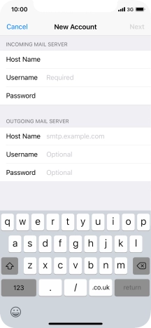 Press Username and key in the username for your email account.
