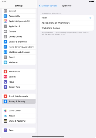 Press the required setting to turn the function on or off.