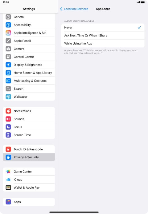 Press the required setting to turn the function on or off.