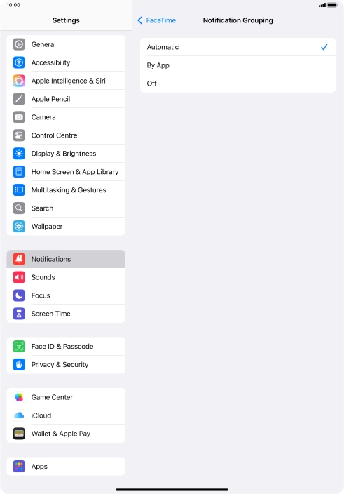 Press the required setting.