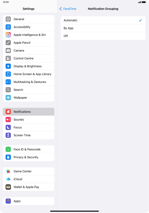 Press the required setting.