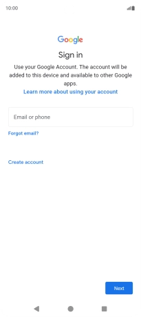If you don't have a Google account, press Create account and follow the instructions on the screen to create an account.