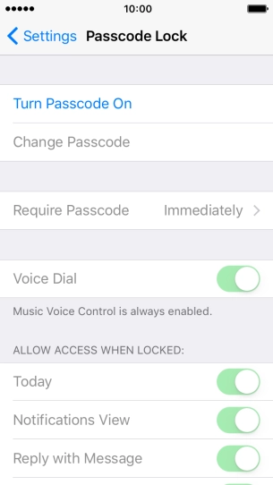 Press Turn Passcode On and key in a phone lock code of your own choice twice.