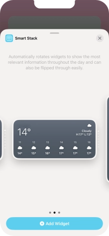 Slide your finger right or left on the screen to select the required widget size.