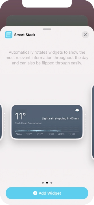 Slide your finger right or left on the screen to select the required widget size.