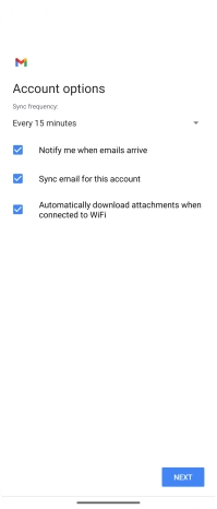 If this screen is displayed, you email account has been recognised and set up automatically. Follow the instructions on the screen to key in more information and finish setting up your phone.