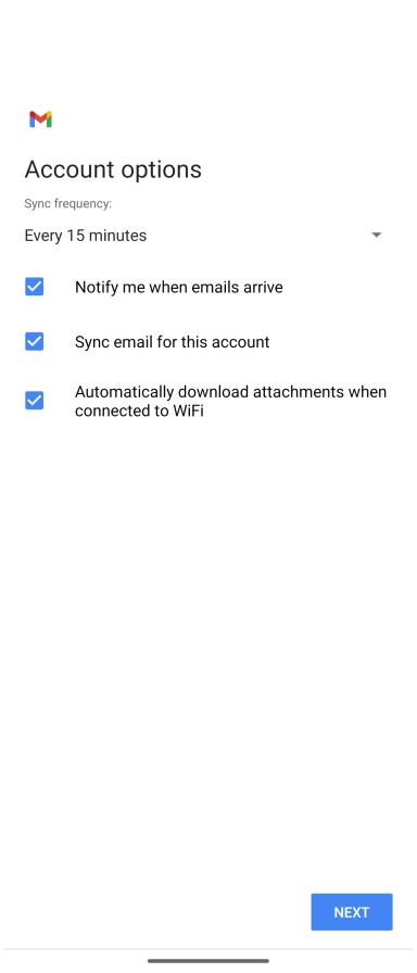 If this screen is displayed, you email account has been recognised and set up automatically. Follow the instructions on the screen to key in more information and finish setting up your phone.