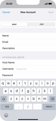 Press Username and key in the username for your email account.