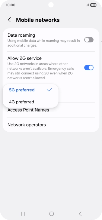Press the required network mode.