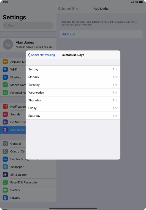 Press the required days.
