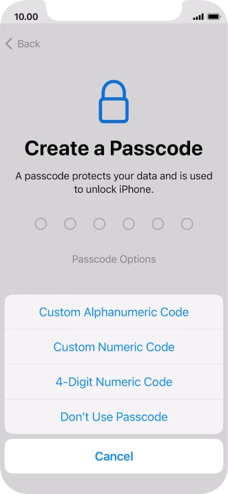 Follow the instructions on the screen to turn on use of phone lock code or press Don't Use Passcode.