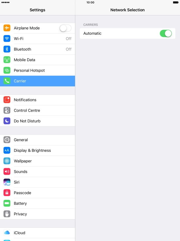 Press the indicator to turn automatic network selection on or off.