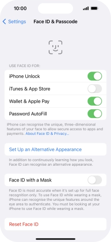 Press the indicators next to the required settings to turn them on or off.
