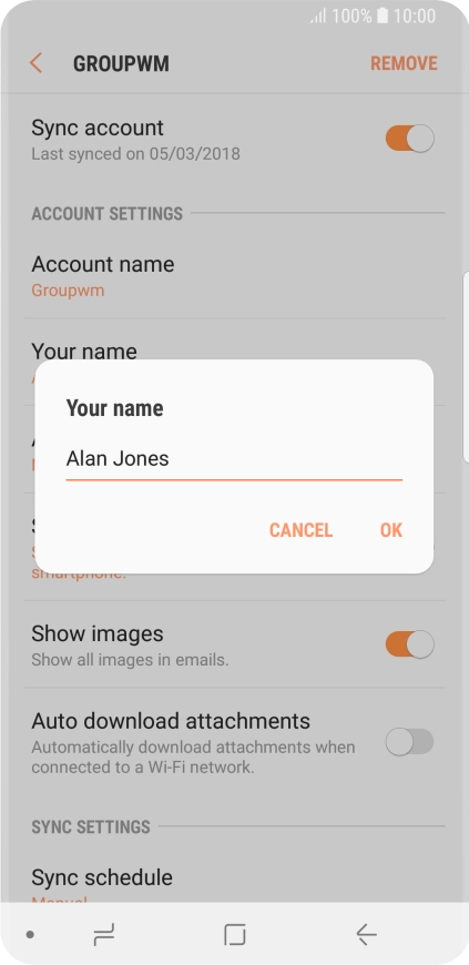 Key in the required sender name and press OK.