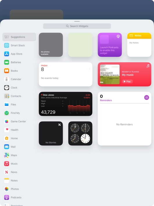 Press the required widget.